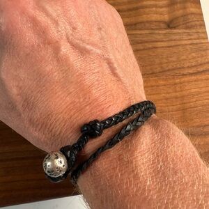 John Varvatos black braided leather double wrap bracelet